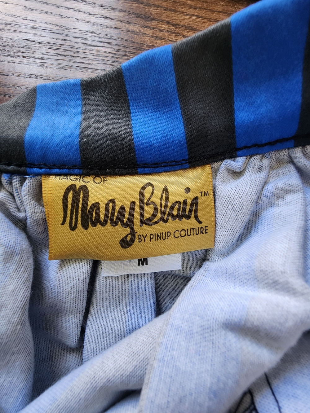 Pinup Couture Blue and Black Striped Floral Graphic Skirt - Picture 2 of 4